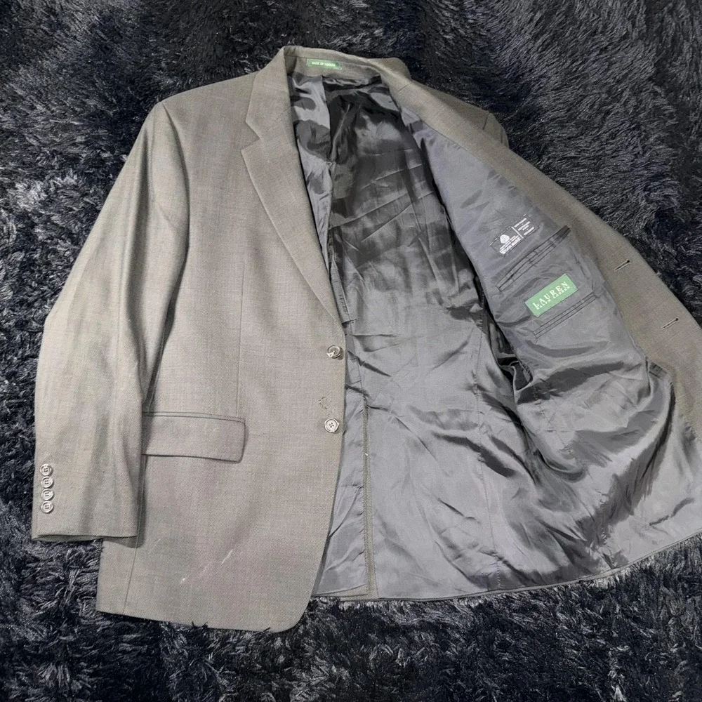 Lauren‎ Ralph Lauren Blazer Mens 44R Gray 100% Wool Two Button Sport Coat Lined